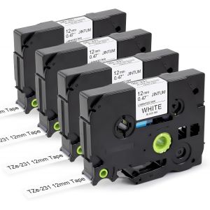Lot de 4 rubans TZe-231 compatibles avec Brother P-Touch Label Maker 12 mm 0,47 Noir sur blanc, TZ Tape 12 mm 0,47 pour Brother H100 PT-H100LB PT-H100R PT-H105 PT-H107B PT-D210 PT-D400 PT-D410 - Neuf