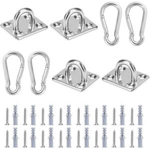 Lot de 4 plaques à ?illets en acier inoxydable durables avec crochets de plafond et mousquetons ¿ Robustes, antirouille, installation facile pour des solutions de suspension polyvalentes - Neuf