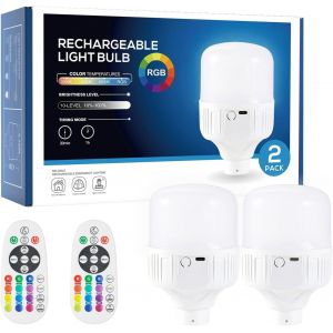 Yemaesre-Lot De 2 Ampoules Led Rechargeables Avec Télécommande, 12 Couleurs Rvb Et 3 Modes D'éclairage, Ampoules À Piles À Intensité Variable, 10 Niveaux De Luminosité, Fonction Minuterie, Pour - Neuf