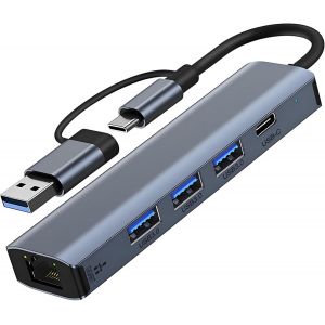 NAERYUT-Hub Usb 3.0 Usb C Ethernet 5 En 2,Lan Rj45 1000Mbps Adaptateur Avec 3 Ports Usb 3.0 Et Type C,Aluminium Multiport Adapter Réseau Gigabit Pour Windows Xp Mac Linux Chromebook - Neuf