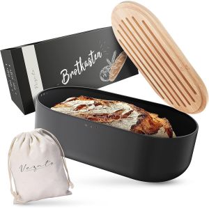 MEVRONISSHOP-Bread Box-Bo&icirc;te &agrave; pain durable pour une fra&icirc;cheur prolong&eacute;e gr&acirc;ce &agrave; un vernis sp&eacute;cial-Corbeille &agrave; pain extra large avec couvercle en bambou et planche &agrave; d&eacute;couper - Neuf