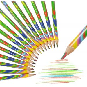 Eryi-15 Pièces Crayon Arc-En-Ciel, 4 En 1 Crayon De Couleurs, Crayon De Couleurs Enfants, Crayon Épais Pour Maison Ecole Enfant Dessin Coloriage Esquisse, Cadeau Enfant, Rentrée Scolaire - Neuf
