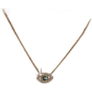 Kal-Collier Pendentif Oeil Du Diable En Cristal Vintage Collier Oeil En Strass Vert Collier Ras Du Cou Oeil Du Diable En Cz Collier Ras Du Cou Oeil D'emeraude Bijoux Pour Femmes Et Filles (Doré) - Neuf