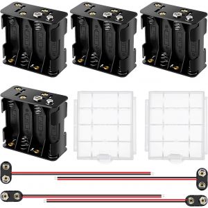 4 Pièces 8x 1.5V AA Supports de Piles, 12V Double Face Boîte de Batterie, AA Support de Batterie avec Clip de Batterie Type I et Type T, avec Boîte à Piles en Plastique - Neuf