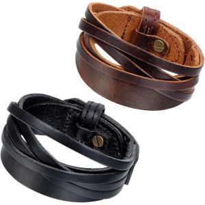 Kal-Bracelet Cuir Alliage Homme Manchette Enveloppez Enrouler Réglable Motard Punk Rock Fantaisie Bijoux Cadeaux - Neuf