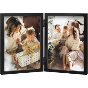 FCHHK-Cadre Photo Double 10x15 cm, Cadre en Bois Pliable avec Vitre, Cadres Photo pour Table, Cadeau pour Famille, Amis, Noir - Neuf