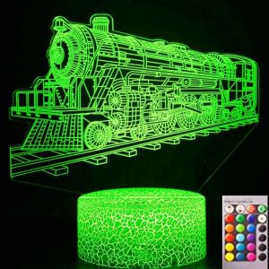 Kalsw-Lampe De Nuit Illusion D'optique 3d Bus Voiture Train 7 Couleurs Changeantes Interrupteur Tactile Lampe De Table Bureau D&eacute;coration Lampe Avec Base Plate En Acrylique Jouet Usb - Neuf