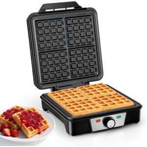KALANKA-Gaufrier forme de gaufre belge pour gaufres &eacute;paisses rev&ecirc;tement antiadh&eacute;sif niveau de chauffage r&eacute;glable 1200 watts Acier inoxydable - Neuf