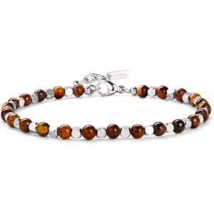 Bracelet Homme Femme 4mm Perle Pierre Naturelle Turquoise Oeil De Tigre Argent Acier Inoxydable - Neuf