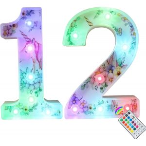 Chiffres Lumineux À Del Licorne - 18 Couleurs Changeantes - Décoration De 14e Anniversaire - Cadeau Licorne Pour Filles - Décoration De Table Murale De Noël - Numéro 14 - Neuf