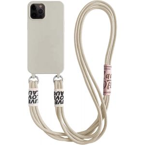 Kal-Cha&icirc;ne De T&eacute;l&eacute;phone Portable Pour Iphone 14 Max - Bandouli&egrave;re - En Silicone Liquide - Avec Cordon De Serrage - Pour Iphone 14 Max - Blanc - Neuf