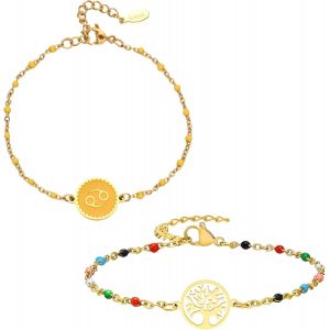 Eryi-2 Bracelets: Zodiaque Et Arbre De Vie, Parure Bijoux Femme En Acier Inoxydable, Multicolore - Idée Cadeau - Neuf