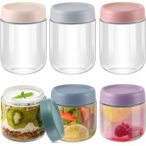 Jexnovashop-Lot De 6 Pots De Overnight Oats Jar, Pots De En Verre, Pot De Yaourt, Verre Herm&eacute;tiques Avec Couvercles Pour Conserver L'avoine, Le Yaourt Et Les C&eacute;r&eacute;ales, 350 Ml Et 480 Ml - Neuf