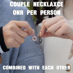 Collier Magn&eacute;tique Pour Couple Soleil Et Lune, Projection &laquo; Je T'aime &raquo;, Cadeau Id&eacute;al Pour Couple, Collier Fantaisie Pour Couples Et Meilleurs Amis - Neuf