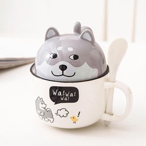 Eryi-Tasse Chien Husky Mignonne À Café Et Petit Déjeuner Avec Cuillère Et Couvercle Utilisable Comme Tasse - Neuf