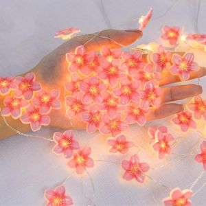 KAL-Guirlande Lumineuse En Fleurs De Cerisier - 2 M - 20 Led - Batterie Intérieure - Guirlande De Fleurs - Décoration De Printemps - Guirlande Lumineuse Rose Pour Chambre De Fille, Mariage - Neuf