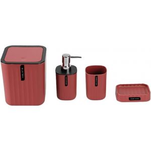 Lot de 4 accessoires de salle de bain avec distributeur de savon,tasse de salle de bain,porte-savon,poubelle de bureau (jaune) - Neuf