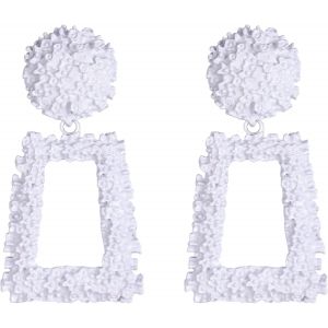 Kal-Boucles D'oreilles Femme Argent Géométrique Rectangulaire Carré Et Rond Petite Fleur Pour Fille Clair Ton D'argent - Neuf