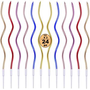 ERYI-24 Bougies Gâteau D'Anniversaire,Bougies En Spirale D'Anniversaire Longues Et Fines Avec Surface Métallique,Bougie En Spirale Cupcake Pour Anniversaire Fête Gâteau Décorations - Neuf