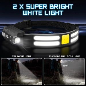 Lampe Frontale Led Ultra Puissante, 2000 Lumens Super Lumineux 230° Grand Angle Torche Frontale Avec Affichage De La Puissance, Lampe Frontale Étanche À Induction À Double Source Lumineuse - Neuf