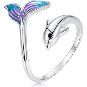 Bague Animaux Pour Femmes Filles Argent Sterling 925 Anneau Panda Raton Laveur Bague Patte Chien Chat Poisson Koï Dauphin Mignon Reglable Vintage Animal Cadeau Anniversaire - Neuf