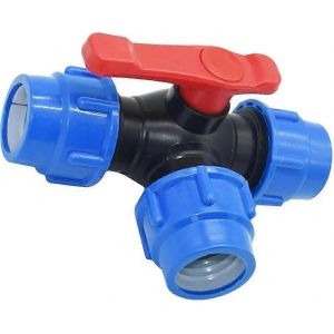 Robinet à boisseau sphérique (63 mm), raccord rapide pour tuyau PE 20/25/32/40/50/63 mm, robinet à boisseau sphérique trois voies en PVC, interrupteur rapide, joint en T Happy H - Neuf