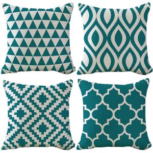 KSFAL-Lot De 4 Housse Coussin 40X40 Salon Bleu Canard Housse De Coussin Géométrique Lin Moderne Décor Pour Chambre Canapé Balcon Patio - Neuf