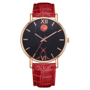 Montre Femme En Cuir Pu Souple &Agrave; La Mode Montre En Or Rose Cadre En Alliage De Quartz Montre-Bracelet Rouge - Neuf