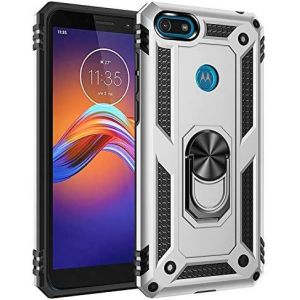 Kal-Coque Motorola Moto E6 Play, Silicone Souple Et Pc Dur Coque Avec Support Béquille Métal Multi-Angles Etui, Protection Double Couche Multi-Fonctionnel Housse Pour Motorola E6 Play,Argent - Neuf