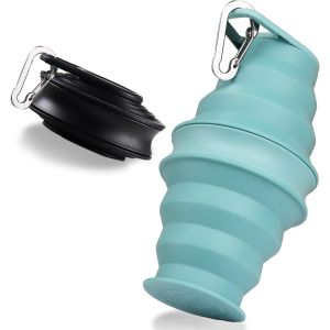 Gourde Pliable Silicone Bouteille D'eau Pliable 500ml Retractable Portable Avec Mousqueton Voyage/Sport/Camping¿Noir + Bleu¿ - Neuf