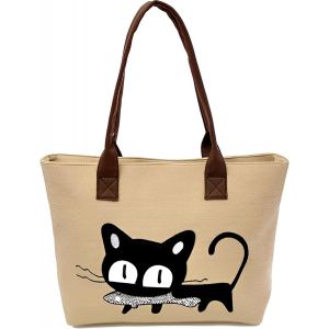 KALANKA-Sac Cabas Femmes, Sac à main Modèle de chat de dessin animé, Sacs de plage Cabas décontractés Cartables, Travail ou vie scolaire - Neuf