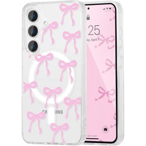 TRAHOO-Coque Magn&eacute;tique pour Samsung Galaxy S21 FE 5G Transparent &Eacute;tui avec Recharge sans Fil, Housse de T&eacute;l&eacute;phone en Motif de Noeud Arc Papillon Antichoc Bumper Cover pour Filles Femme, Rose - Neuf