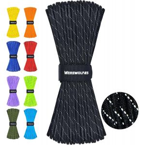 Paracord 7 Strand Type Iii Reflective Paracord 4mm Parachute Cord 100ft/200ft For Tent Camping Hiking Fishing Survival Tactical Clothesline Diy Projects (Black, - Neuf