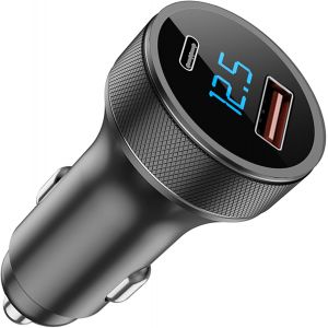 JGD-56W Chargeur Voiture Allume Cigare USB, Adaptateur de Charge Rapide M&eacute;taux, USB 18W QC3.0+36W PD, Chargeur de Voiture USB avec Voltm&egrave;tre LED, Applicable &agrave; iPhone 14/13/12/11 - Neuf