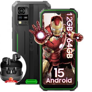 Blackview BV4800 SE T&eacute;l&eacute;phone Portable Incassable 6,56"" 12Go+64Go 5100mAh Android 15 Dual SIM Vert avec Airbuds 20 - Neuf
