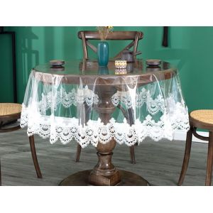 Nappe Ronde En Pvc De 80 Cm Avec Bordure En Dentelle Blanche - Neuf