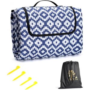 Ulteronixshop-Couverture De Pique Nique Imperm&eacute;able Avec 4 Boucles D'angle, Tapis Pique Nique Tapis De Plage Pour Le Camping, La Plage Et Le Camping 200 X 200 Cm Bleu Et Blanc - Neuf