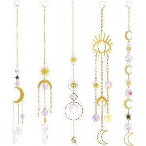 Mevronisshop-Attrape-Soleils Lot De 5 Suncatcher Pendentif En Cristal Ornement Capteur De Soleil Cristal D&eacute;coration Prisme En Cristal Arc-En-Ciel Carillon &Eacute;olien Suspendre Pour Fen&ecirc;tre Jardin - Neuf