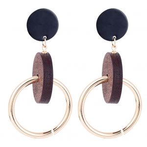 Boucles D'oreilles Pendantes En Bois Pour Femmes, Style Geometrique, Rondes, Anti-Allergie - Neuf