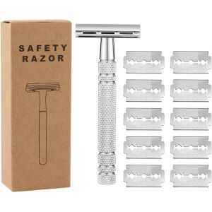 ERYI-Rasoir De Sécurité, Avec 10 Lames Rasoir Sécurité, Traditionnel Inox Manuel Rasoir De Sécurité Pour Homme And Femme Safety Razor Kit Pour Visage Et Corps - Neuf