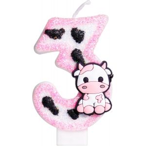 Chenquansarl-Bougies D'anniversaire &Agrave; Paillettes En Forme De Vache Rose Pour D&eacute;coration D'anniversaire De 3 Ans, Bougie Chiffre 3 Pour G&acirc;teau, Bougie Chiffre 3 Pour Filles, D&eacute;coration De F&ecirc;te D'anniv - Neuf
