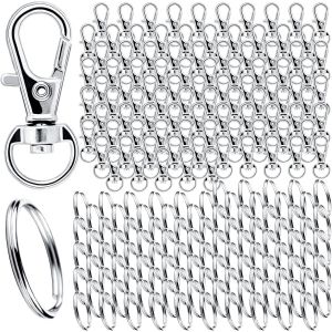 ERYI-Mousqueton Porte Clef Métal 160 Pièces Anneaux Porte Clé, Attache Porte Clé, Fermoir Mousqueton, Mousqueton Pivotant Keychain, Crochet Porte Clef Pour Bijoux Porte-Clé Gadget Diy Décoratio¿Argen - Neuf