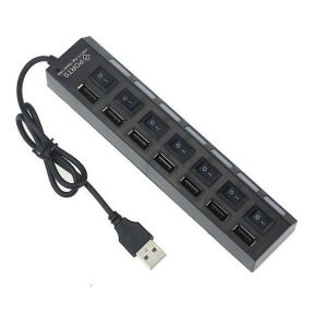 Hub USB 2.0 avec 7 ports et adaptateur secteur, commutateurs individuels - Noir - Neuf
