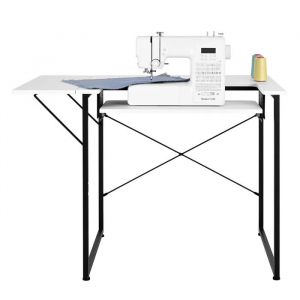 Table de Couture avec Pieds en Acier-Duoku-Surface Polyvalente-Tablette Lat&eacute;rale Rabattable-Etag&egrave;re Ajustable - Neuf