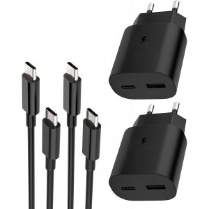 LORANKA-2 Pi&egrave;ces Chargeur USB C,25W 2-Port Charge Rapide Prise USB-C et USB-A avec Type C Cavo pour Samsung Galaxy S25 S24 S23 S22 S21 S20 Ultra FE,A56 A55 A54 A36 A35 A34 A16,Z Flip 7/6 Secteur Adap - Neuf