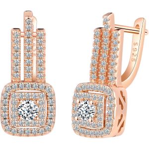 Kal-Boucles D'oreilles Géométriques Argent 925 Pour Femmes, Creoles D'oreilles Rectangulaires En Zircon Cubique, Boucles D'oreilles En Forme De Barre Bijoux Pour Petite Amie Maman Fille - Neuf