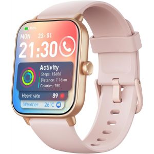 Montre Connect&eacute;e Femme Appel Bluetooth, Alexa int&eacute;gr&eacute;e 1.8"" Smartwatch Moniteur de SpO2 Cardiofrequencemetre Sommeil, 100 Modes Sportifs Podometre Calories Etanche IP68 pour Android iOS, Rose - Neuf