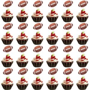 24pcs D&eacute;corations De Cupcakes De Rugby,D&eacute;corations De G&acirc;teau De Football D&eacute;corations De Cupcakes Sur Le Th&egrave;me Du Football D&eacute;corations De Cupcakes De Football Pour F&ecirc;te D'anniversaire - Neuf