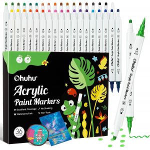 Stylos de peinture acrylique, 36 couleurs à double pointe (fines et point) Stylos acryliques - Imperméables et résistants à la lumière pour pierre, ?ufs, bois, verre, céramique, toile - Neuf