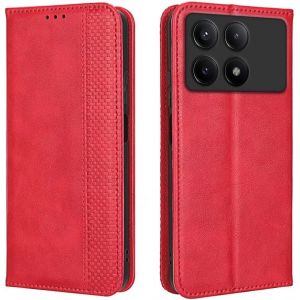 KAL-Coque Pour Poco X6 Pro 5G (6.67"" Inches), Etui Flip Folio En Cuir Pu Avec Interrupteur Magn&eacute;tique, [3 Fentes Pour Cartes] [1 Portefeuille] Housse - Rouge - Neuf